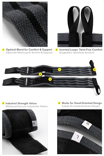 Fitgriff Wrist Wraps for Weightlifting (1 Pair/ 18 inch) - Workout Equipment for Gym, Bench Press, Pushups - Wrist Support for Men and Women (Grey/Black)