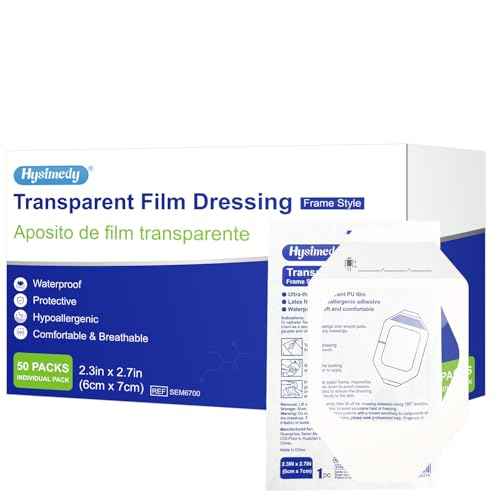 Transparent Film Dressing 2.3x2.7 inch 50 Packs Waterproof Clear Bandages for Swimming, Showering, Post Surgical, IV Shield, Tattoo Aftercare Bandages Shower Shield Wound Cover
