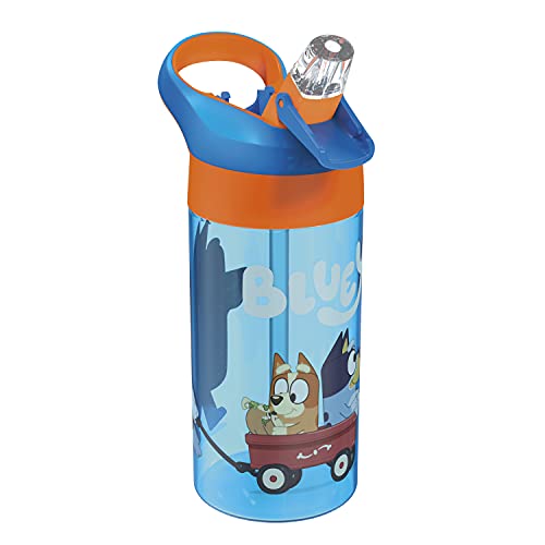 Zak Designs 17.5 oz Riverside Bluey Kids Water Bottle with Straw and Built in Carrying Loop Made of Durable Plastic, Leak-Proof Design for Travel, 2PK Set