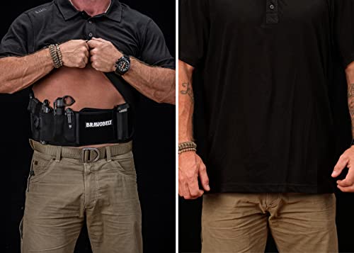 BRAVOBELT XL Belly Band Holster - Athletic Flex FIT for Running, Jogging, Hiking - G17-43 S&W M&P 40 Shield Bodyguard Kimber (45" - 55" Belly, Black)