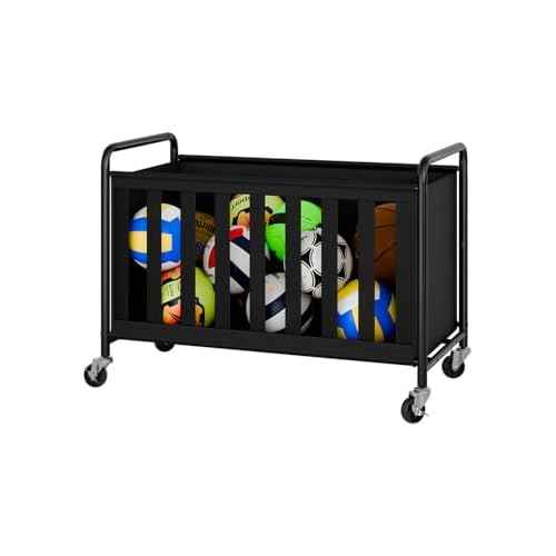 StorageWorks Ball Storage with Wheels, Ball Cart for Garage, Garage Sports Equipment Organizer, Balls Organizer for Basketball, Football, Volleyball