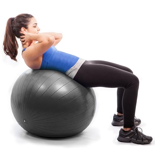 MICRODRY - Exercise Ball for Yoga, Pilates, Core-Enhancement, Strength Training & More, Balance Ball for Enhancing Flexibility, Pump Included, Grey