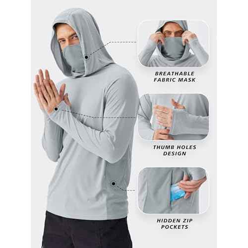 PINSPARK Men's Sun Protection Hoodie with Mask UPF 50+ UV Long Sleeve Shirt Men Rash Guard Performance Fishing Hiking Shirt