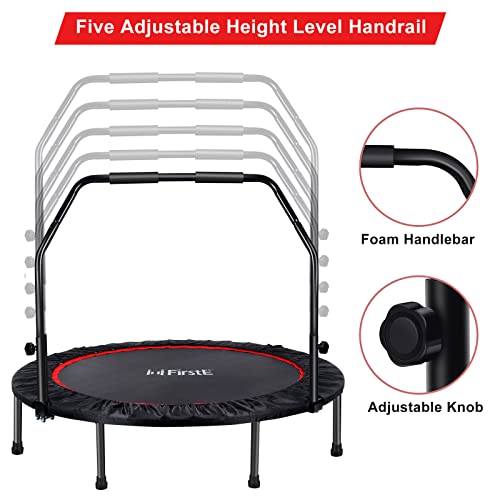 50 Inch Mini Fitness Trampoline for Adults, Foldable Exercise Trampoline with 5 Levels Adjustable Foam Handle, Rebounder Trampoline for Bounce Workout Indoor/Garden Max Load 440lbs