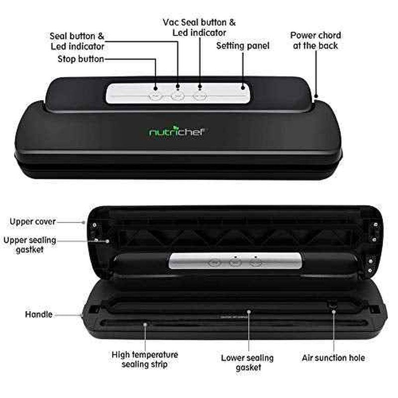 NutriChef Automatic Handheld Vacuum Sealer Machine - Simple & Compact Fresh Saver Meal - Vacuum Sealing System with Starter Pack for Food Preservation