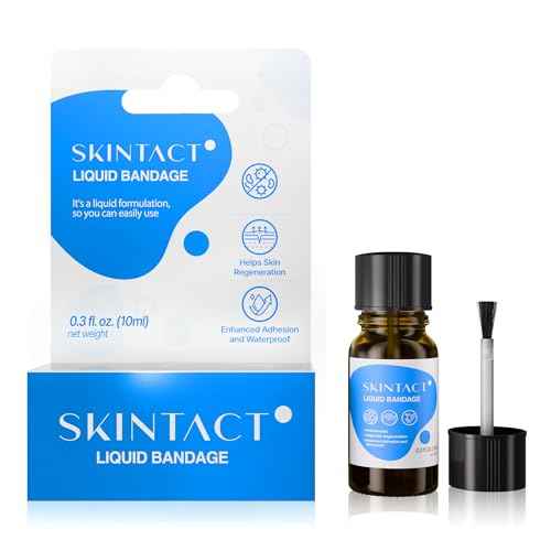 SkinTact Liquid Bandage with Centella Asiatica Extract & Glyceryl Monolaurate ? Long-Lasting Waterproof, Transparent Coverage for Minor Cuts & Scrapes, Keep in First Aid kit, 0.3 oz