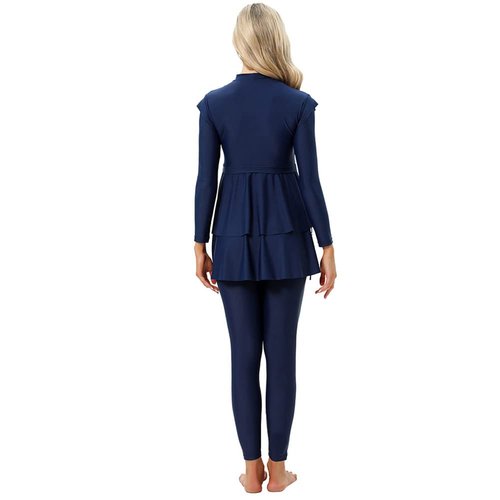 OBEEII Womens Muslim Swimsuits Full Coverage Long Sleeve Swimwear Burkini Hijab Bathing Suit Blue