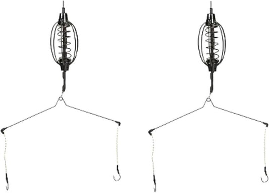 Galepromot 2Pcs Carp Fishing Feeder Baits Cage, Spring Fish with Holder, Inline Methods Tackle Baits Cage Hook Rigs Set Sinkers Feeder Tackle Fishing Sinkers