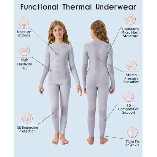 beautyin Thermal Underwear for Kids Athletic Thermals Top and Bottom Set Boys Girls Long Johns Set Winter Base Layer