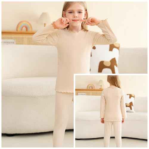 Girls Thermal Underwear Set Girls' Ruffle Trim Fall Base Layer Apparel Set Winter Top and Long pants for 3-8Y