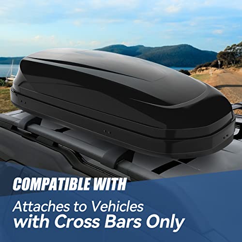 Auto Dynasty Hard Shell Roof Top Mount Car Storage Travel Luggage Box Cargo Carrier, 53 (L) x 34 (W) x 15 (H) Inches, Capacity 110 Pounds, 11 Cubic Feet (Tool-Free Install), Glossy Black Finish