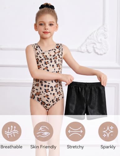 Zaclotre Girls 10-11 Years Leotard with Sparkly Dance Unitard & Gym Shorts - Brown Leopard
