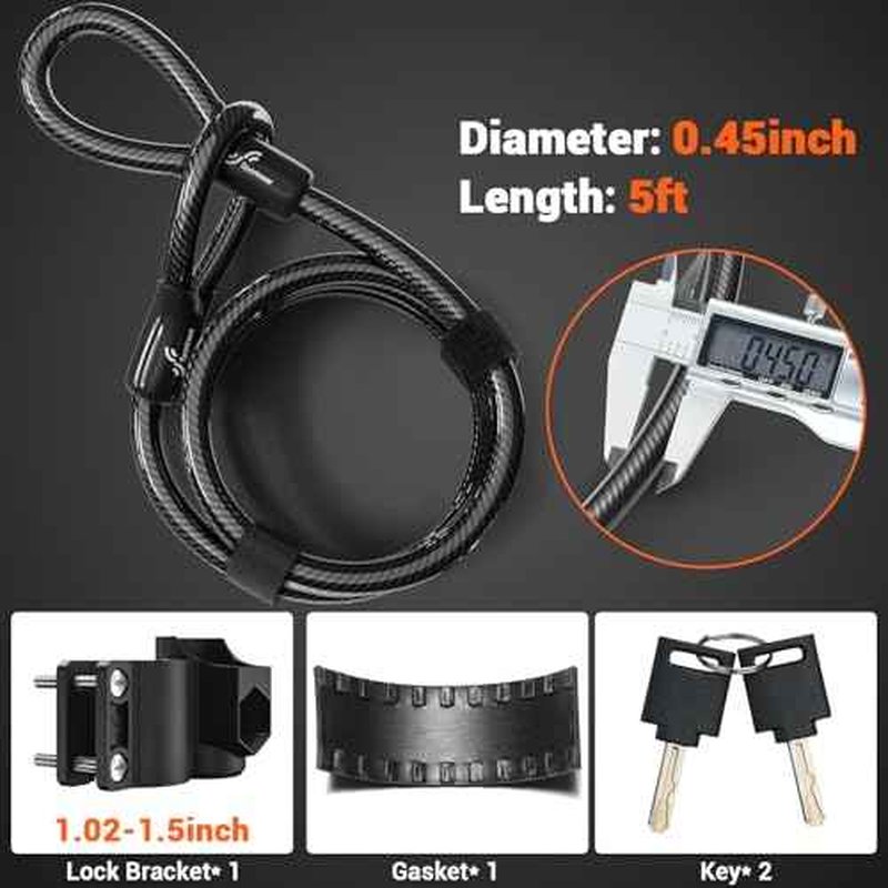 Sportneer Bike Lock: Heavy Duty Anti Theft Bike U Lock with 5ft Security Steel Cable - 17mm Shackle Bicycle U-Locks with Keys & Sturdy Mounting Bracket for Road, Mountain, Electric & Folding Bike