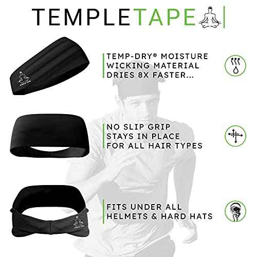 Temple Tape Sweat Band Workout Headbands for Women and Men - Sweatbands for Men - Moisture Wicking Sports Sweat Bands Headbands for Women, Running,Cycling,Yoga,Football Headband