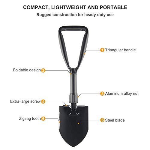 DARTMOOR Mini Folding Shovel High Carbon Steel, Portable Lightweight Outdoor Tactical Survival Foldable Mini Shovel, Entrenching Tool, Camping, Hiking, Digging, Backpacking, Car Emergency