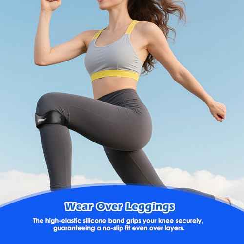 IPOW Silicone Patellar Tendon Support Strap Adjustable Non-Slip Patella Band Support Knee Brace for Hiking, Running, Jumpers Knee, Tendonitis, Basketball, Squats