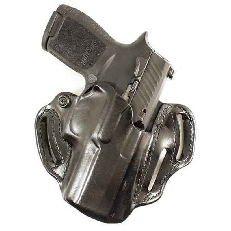 DeSantis Speed Scabbard Holster - OWB Holster, Leather Pistol Holster, Compatible with SIG P320 & P250 COMPACT/CARRY, with or without ROMEO1 Reflex Sight - SIG P320 XCOMPACT - Right Hand Draw, Black