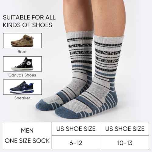 Merino Wool Hiking Socks for Men Moisture Wicking Cushion Thermal Warm Winter Crew Outdoor Boot Socks(5 Pairs)