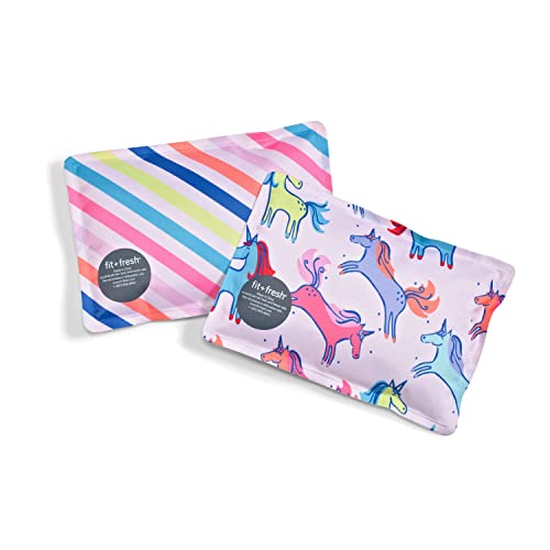 Cool Coolers by Fit & Fresh 2 Pack Soft Ice, Flexible Stretch Nylon Reusable Ice Packs for Lunch Boxes & Coolers, Unicorn Stripe