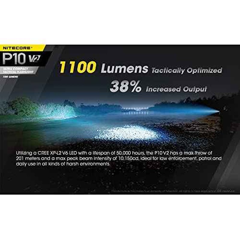 Nitecore P10 V2 1100 Lumen Tactical Flashlight with Hard Holster and Two LumenTac Batteries