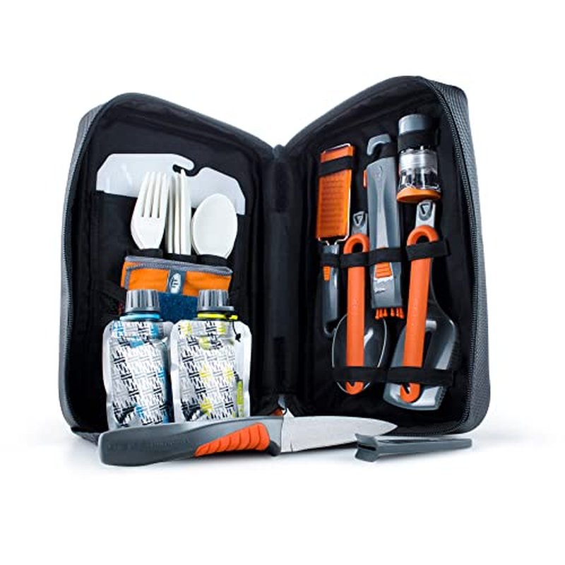 GSI Outdoors Destination Kitchen Set 24?Piece, Full Camp Kitchen Kit, Cutlery for Persons, Pivot Tools, Spice Shakers & Carry Travel Case