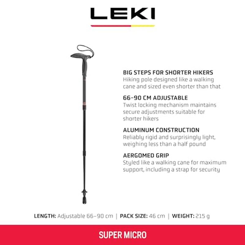LEKI Super Micro Aluminum Adjustable Lightweight Walking Pole (Single) for Trekking & Hiking