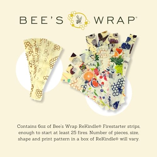 Bee's Wrap ReKindle Natural Fire Starters - Made in USA Fire Starter from Organic Beeswax Wraps for Food - Safe for Indoor/Outdoor Use, Camping Supplies - Natural Firestarter Starts 25 Fires