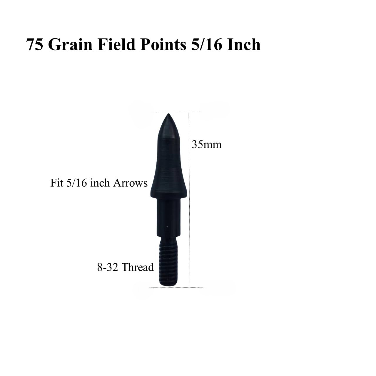 12pcs 75 Grain Field Points, 75gr Crossbow Arrow Tips for Bow and Arrow Target Practice, Screw-in Bullet Points for 5/16 Inch Arrows, Hunting Archery Target & Accessories