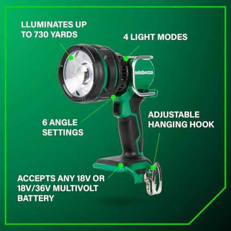 Metabo HPT 18V MultiVolt Cordless 1050 Lumen LED Handheld Spotlight, Water & Dust Resistant, 4 Light Modes, Long Lasting Battery Life, Lightweight and Portable, Tool Body Only, UB18DHQ4