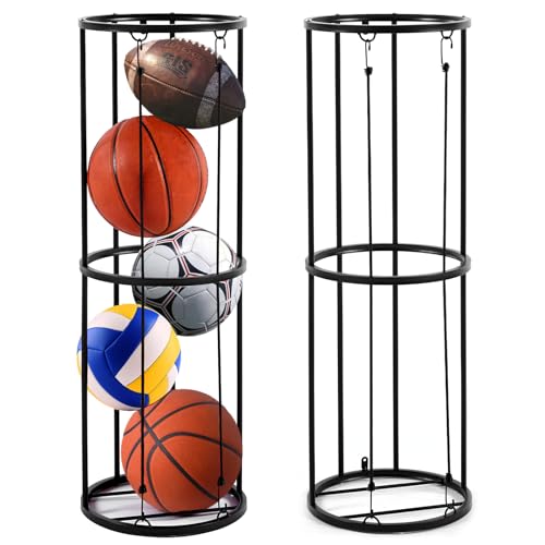 Ysglory Garage Ball Storage Vertical Ball Rack Sports Wall-Mounted Basketball Soccer Ball Holder Football Volleyball Rack Organizer Sports Ball Organizer