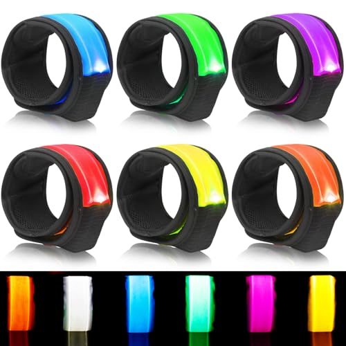 6PCS Led light Up Slap Wristband for Running, Glow In The Dark Slap Bracelets Arm Band Reflective Strips for Night Safety Cycling Walking Concert Camping Party Fishing, Wrist Light Flashing 3 Modes