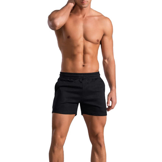 GYMAPE Men's Bodybuilding Gym Workout Shorts 5 inch Running Sports Fitness Cotton Black L