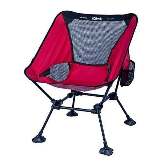 iClimb Ultralight Compact Camping Folding Beach Chair with Anti-Sinking Large Feet and Back Support Webbing (Red - Square Frame - 2PC)