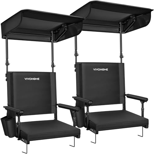 VIVOHOME Black Stadium Seat with Sunshade Canopy & Back Support for Outdoor Sports