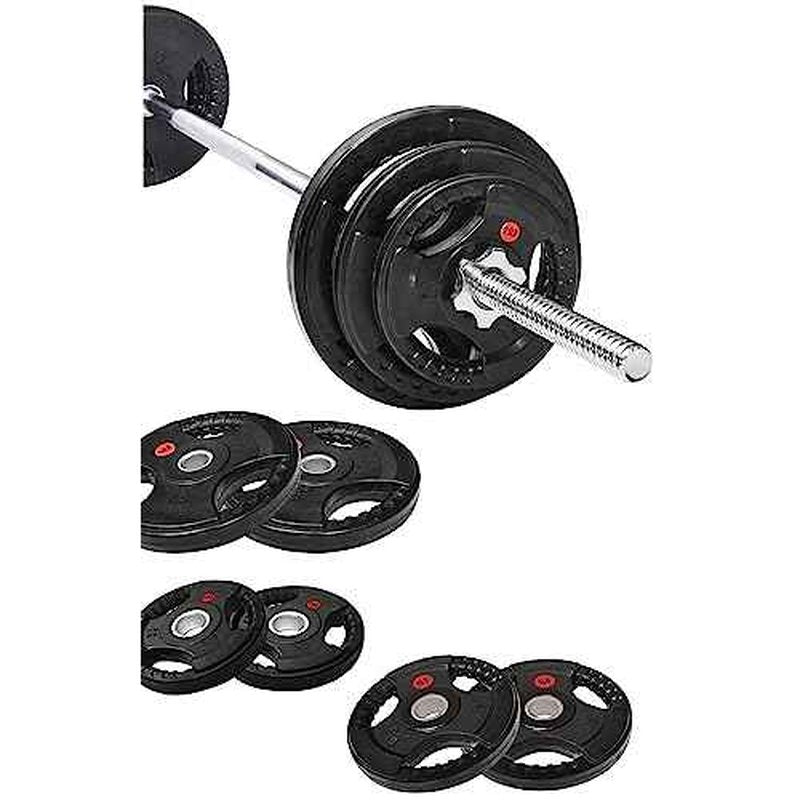 Fitvids Cast Iron Standard Weight Plates Including 5FT Standard Barbell with Star Locks, 45-Pound Set (35 Pounds Plates + 10 Pounds Barbell), Multiple Packages