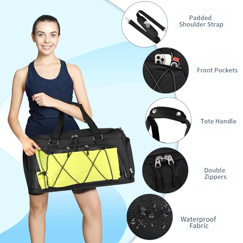 ETRONIK Gym Bags for Men Women, Expandable Travel Duffle Bag with Shoe Compartment & Wet Pocket, Water Resistant Weekender Overnight Bag, Lightweight Workout Bag for Sports, Yoga, Fitness, Black