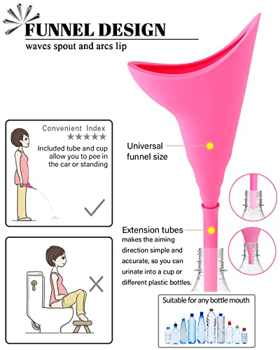 ABXLNIU Female Urination Device with Cup, Female Urinals Portable Pee Funnel for Women - Standing Up to Pee Anywhere, Reusable Women Pee Funnel Camping/Hiking Gear Gifts for Women, Pink