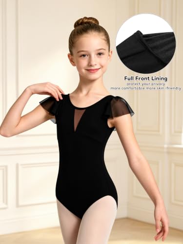 Girls 12Y Black Mesh Ballet Leotard with Tights - DYDIGOO