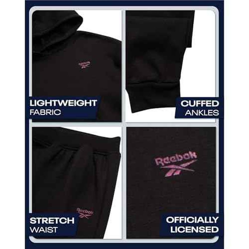 Reebok Girls Sweatsuit Set - 2 Piece Soft Long Sleeve Hoodie Sweatshirt and Sweatpants for Girls - Athletic Sweatsuit, Size 8, Black