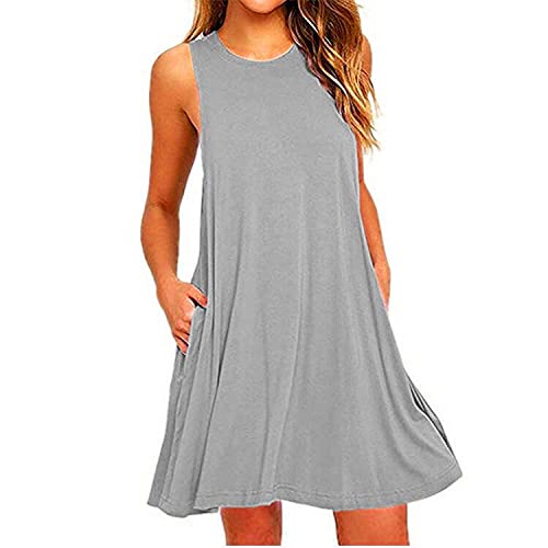 Borniu Summer Dresses for Women 2024 Casual Beach Sleeveless Tank Dress Crewneck Swing T Shirt Dresses Pockets Loose Sundress