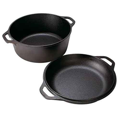Lodge 5 Quart Cast Iron Double Dutch Oven ? Pre-Seasoned ? Lid Converts to 10.25" Skillet ? PFAS-Free ? Made in USA ? Dual Handles ? Oven, Grill, Campfire & Stovetop Safe ? Durable & Non-Toxic