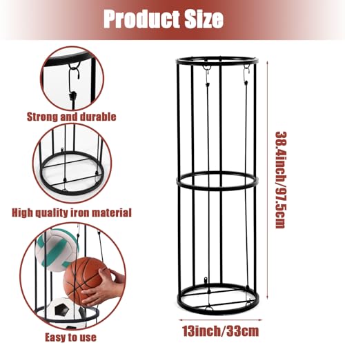 Ysglory Garage Ball Storage Vertical Ball Rack Sports Wall-Mounted Basketball Soccer Ball Holder Football Volleyball Rack Organizer Sports Ball Organizer