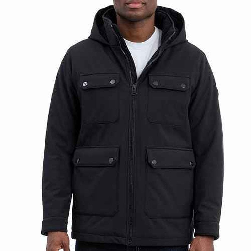 Michael Kors mens Four Pocket Softshell Field Jacket With Faux Sherpa Lining, Wind and Water Resistant