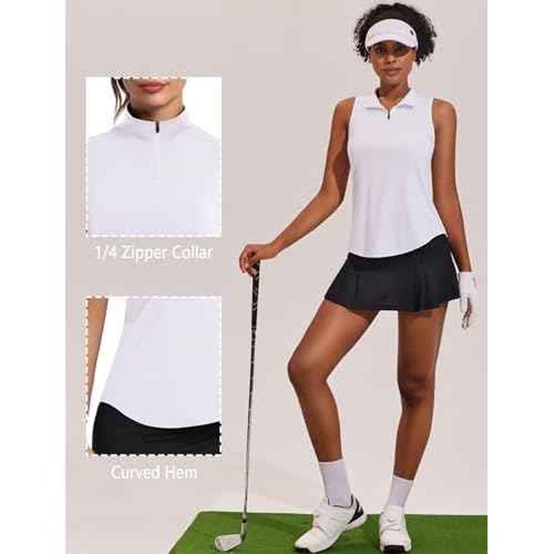 PINSPARK Women Golf Shirts Sleeveless UPF 50+ Tennis Polo Shirts 1/4 Zip with Collar Racerback Tank Tops Pickleball Shirts