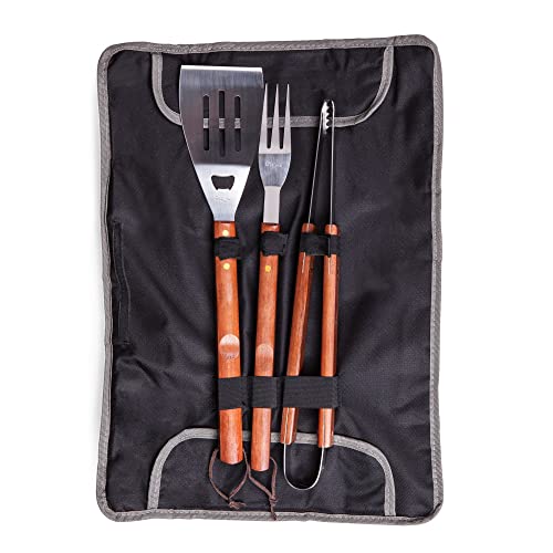 PICNIC TIME NCAA West Point Black Knights 3-Piece BBQ Tote & Grill Accessories Set, Outdoor Gril Set with Case, BBQ Spatula, BBQ Fork, and BBQ Tongs, (Black with Gray Accents)