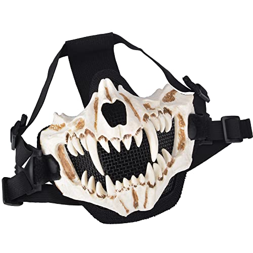 Guayma Airsoft Half Face Skull Masks Tactical Face Protection Mesh Mask for Halloween Cosplay Paintball CS Games,White