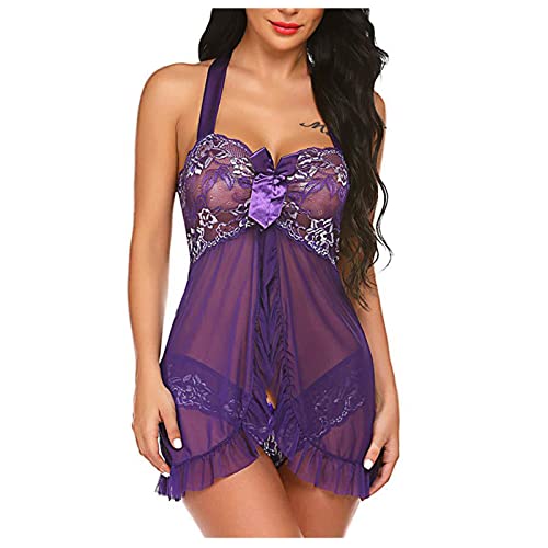 Generic maternity lingerieLace Lingerie for Women Front Closure for Sex Babyboll for Sex Naughty See Through Teddy Pajamas Cute Honeymoon Nightwear, 3X-Large, 7#purple