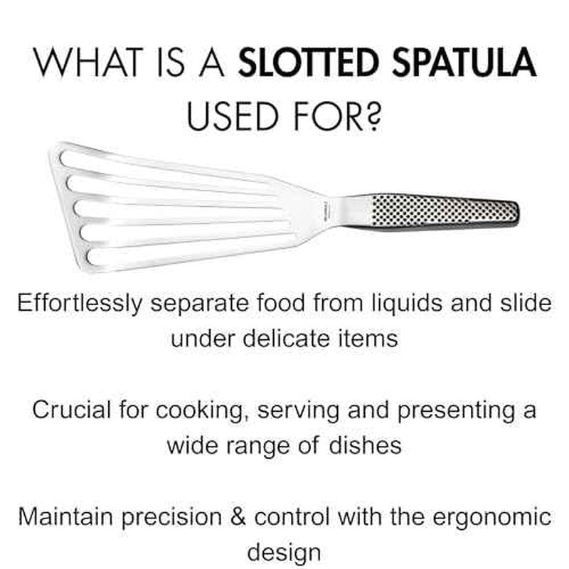 Global Fish Spatula, Rust Resistant Stainless Steel, Angled Slotted Turner, GS-27