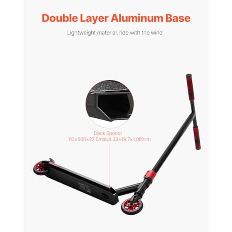 VEVOR Stunt Scooter, Pro Complete Trick Scooters for Kids Ages 11-13 Years, Teens, Adults, Boys, and Girls, Freestyle Street Rider for Intermediate and Beginner, Double Layer Lightweight Aluminum Deck