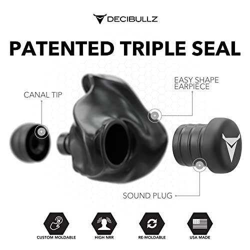 Decibullz - Custom Molded Earplugs, 31dB Highest NRR, Comfortable Hearing Protection for Shooting, Travel, Swimming, Work and Concerts (Black)